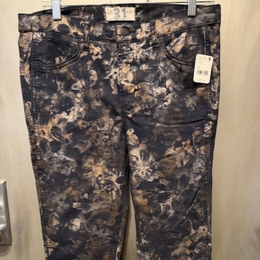 Free People retro Boho Inferno  (Floral Metallic) Flare  / Bell Bottom Jeans - Picture 9 of 16